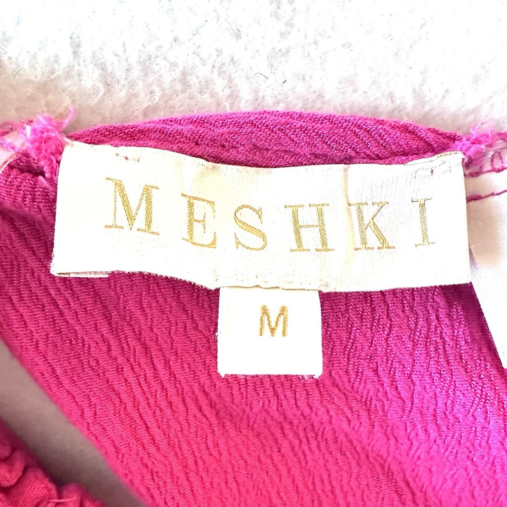 Meshki M Medium Aaliyah Tie-Front Crop Top Hot Pink Off Shoulder Poet Peasant - Picture 10 of 13